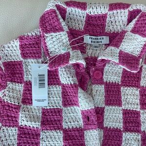 Frankie’s Bikinis Crochet Checkered Shirt